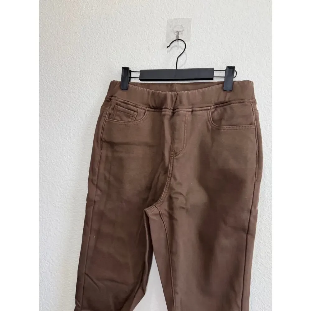 NWT Women's Brown Fleece Denim Leggings Jeans Pull-on Stretchy Casual Comfy M